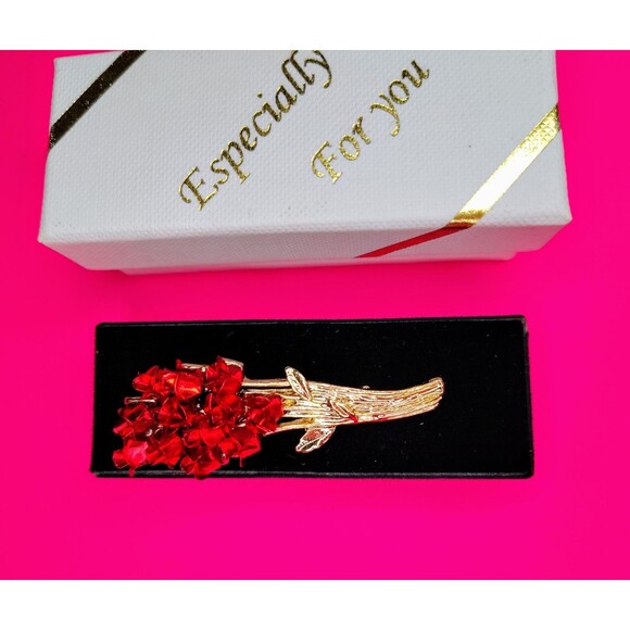 Bouquet Flower Brooch Pin Gold Tone Rose Crystal Gift Boxed Especially For You 1 - Picture 4 of 10